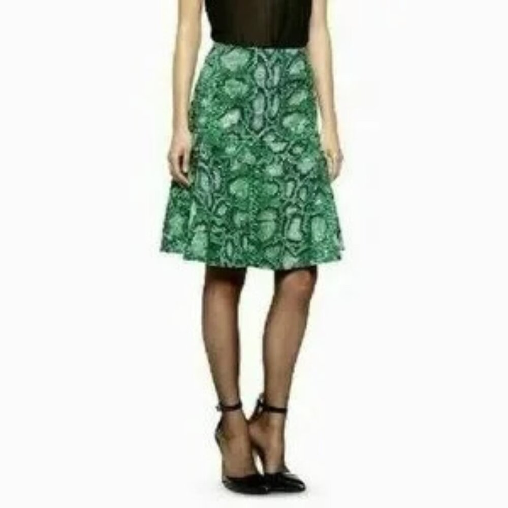 Altuzarra for Target Collab Green Snake Animal Print Ruffle Hem Midi Skirt